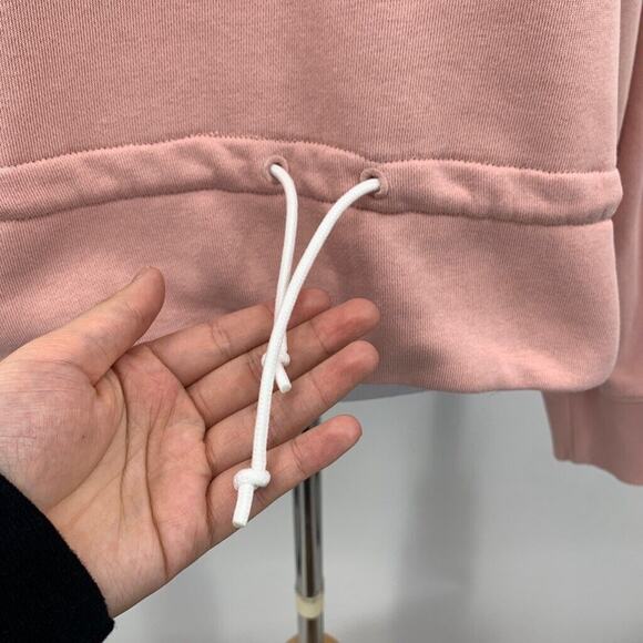 Adidas Sweatshirt Womens L Large Pink Trefoil Logo 3 Stripes Sleeve Waist Pull - Picture 5 of 15